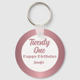 Schattige Twenty One Roos Gold Script Happy Birthd Sleutelhanger