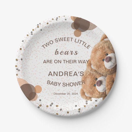 Schattige Twin Beren Baby shower Papier Borden Papieren Bordje (Voorkant)
