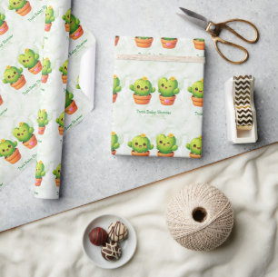 Schattige Twin Cactus Baby Shower Cadeaupapier