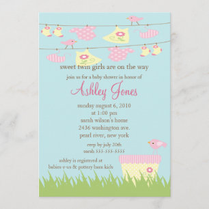 Schattige Twin Girls Clothesline Baby shower Kaart