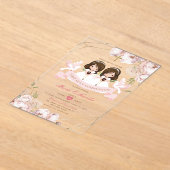 Schattige TWIN Meisje Eerste Heilige Communie Roze Acryl Uitnodigingen (Laagn)