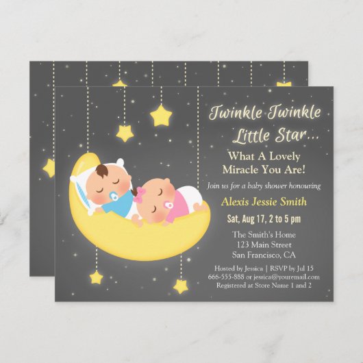 Schattige Twinkle Twinkle Little Star Tweeling Bab Kaart (Voorkant / Achterkant)