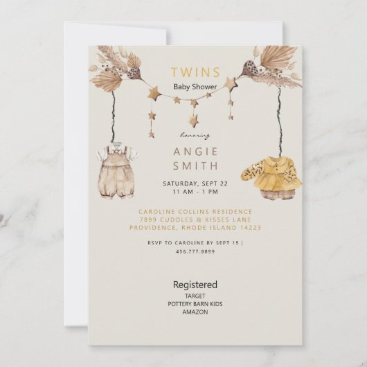 Schattige Twins Boy & Girl Baby shower Uitnodiging (Voorkant)