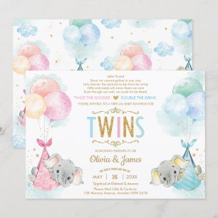 Schattige Twins Boy Girl Elephant Baby shower per  Kaart