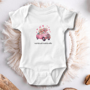 Schattige Twins Cockapoo Doodle Dog Pink Baby Cust Romper
