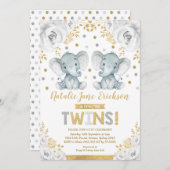 Schattige Twins Olifant Baby shower Alabaster Flor Kaart (Voorkant / Achterkant)