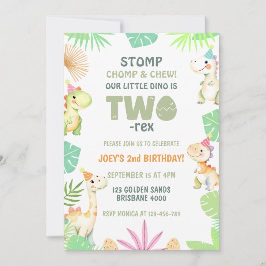 Schattige Two Rex Dinosaur 2e verjaardagsfeestje v Kaart (Voorkant)
