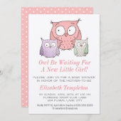 Schattige Uil Baby shower Het is een Meisje Roze Kaart (Voorkant / Achterkant)