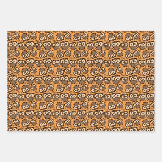 schattige uil en vogelpatroon inpakpapier vel (Voorkant)