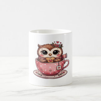 Schattige uil in een knus theekopje koffiemok