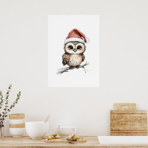 Schattige uil in Santa Hat - Vakantie Illustratie Poster