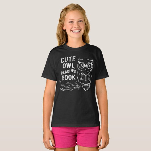 Schattige uil leesboek t-shirt (Voorkant volledig)