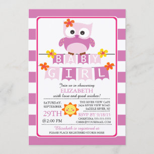 Schattige Uil Meisje Baby shower Uitnodiging