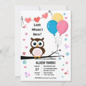 Schattige uil met ballonnen en harten Baby shower Kaart (Voorkant)