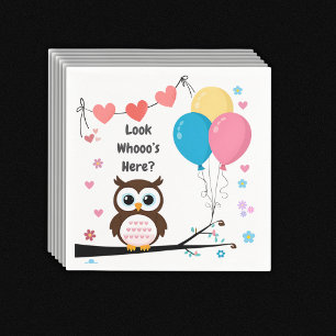 Schattige uil met ballonnen en harten Baby shower Servet