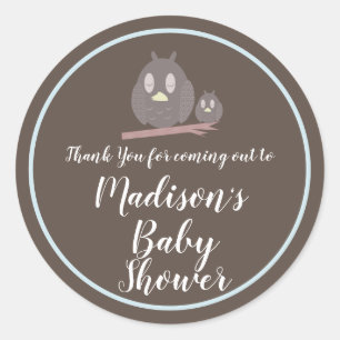 Schattige uil moeder en baby shower of reveal dank ronde sticker
