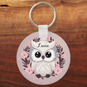 Schattige Uil Ontwerp in Roze Gepersonaliseerd Sleutelhanger (Voorkant)