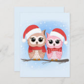 Schattige uil paar in Waterverf stijl Feestdagenkaart (Voorkant / Achterkant)