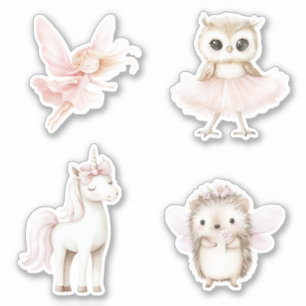 Schattige Uil Roze Tutu Fee Egeltje Eenhoorn Sticker