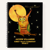 Schattige Uil Waterverf Stijl Naam School Jaar Notitieboek (Voorkant)