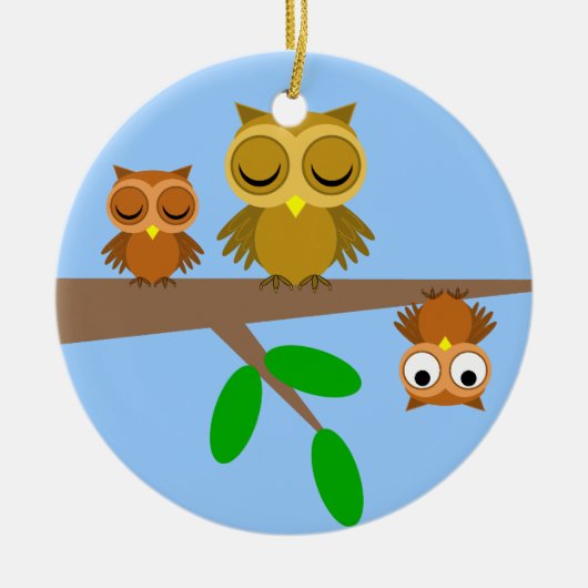 schattige uilen keramisch ornament (Voorkant)