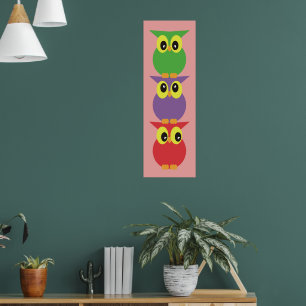Schattige uilen Uil totem 3 Rood Paars Groen Poster