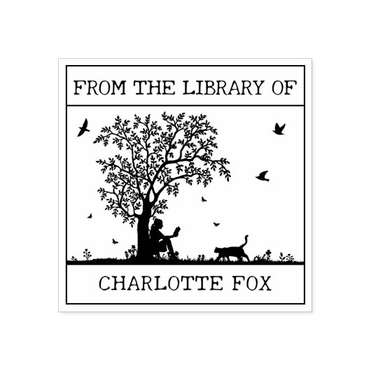 Schattige uit de bibliotheek van Cat Bookplate Rubberstempel (Afrduk)