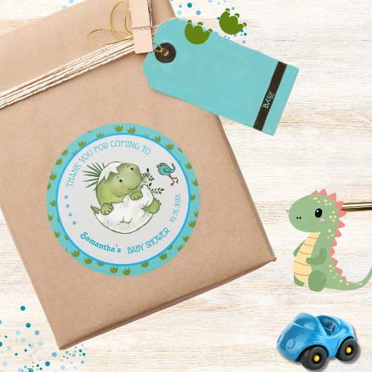 Schattige uitkomende Dino aangepaste babyshower da Ronde Sticker