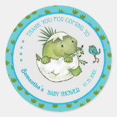 Schattige uitkomende Dino aangepaste babyshower da Ronde Sticker (Voorkant)