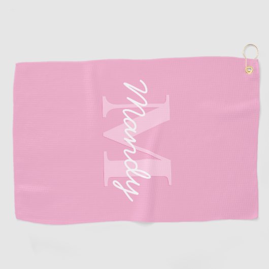Schattige uitziende cursieve naam & monogram | Roz Golfhanddoek (Horizontaal)