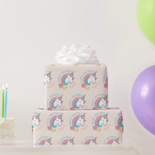 Schattige Unicorn aangepast verjaardagsontwerp Cadeaupapier