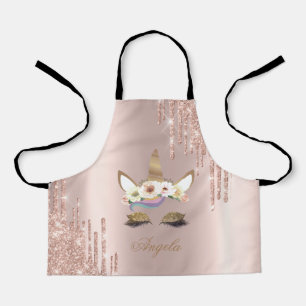 Schattige Unicorn Floral Roos Gold Glitter Drivers Schort