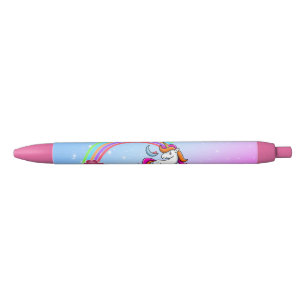 Schattige Unicorn, kleurrijke regenboog Zwarte Inkt Pen