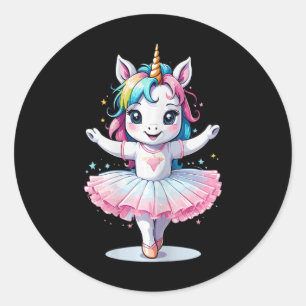 Schattige uniek en modern eenhoornballet en baller ronde sticker