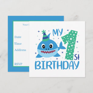 schattige unisex baby haai Eerste verjaardag Kaart
