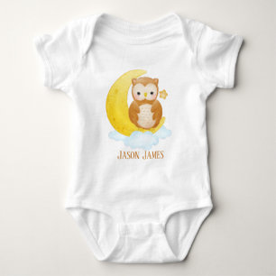 schattige unisex baby uil voegt naam toe romper