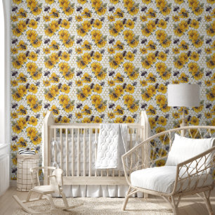 Schattige unisex betegeld bijenpatroon behang