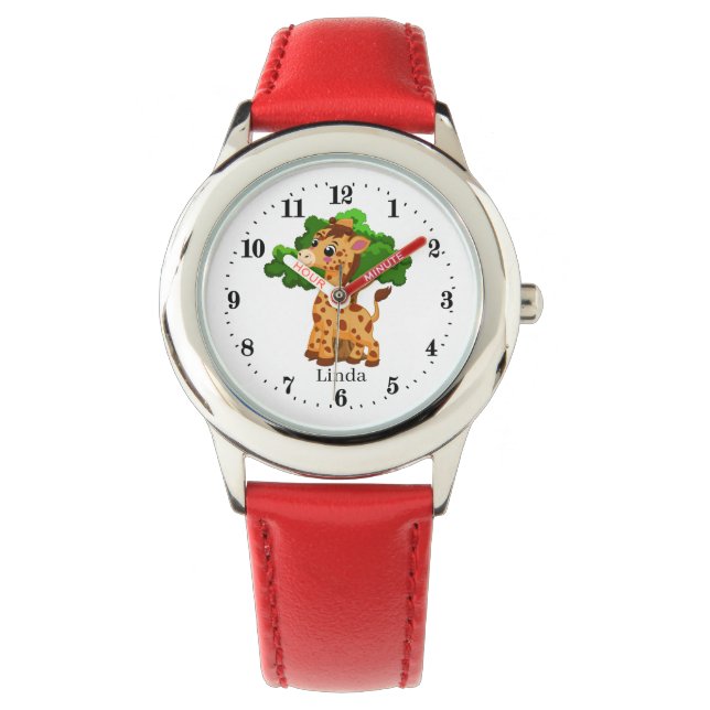 schattige unisex oerwoud giraffe kinder horloge (Voorkant)