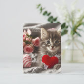 Schattige Valentijn Fluffy Grey Kitten AI Art Briefkaart (Staand voorkant)