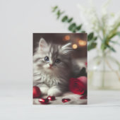 Schattige Valentijn Fluffy Grey Kitten Briefkaart (Staand voorkant)