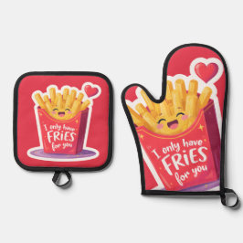 Schattige Valentijn Frites Woordgrap Ovenwant & Pannenlap Set