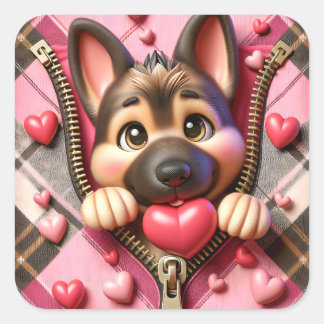 Schattige Valentijn Reissluiting Hond Vierkante Sticker