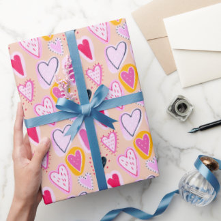 Schattige Valentijn & Verjaardag Harten Doodle Roz Cadeaupapier