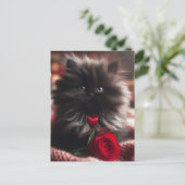 Schattige Valentijn Zwart Kitten Briefkaart (Staand voorkant)