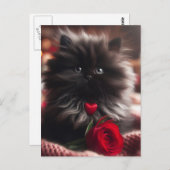 Schattige Valentijn Zwart Kitten Briefkaart (Voorkant / Achterkant)