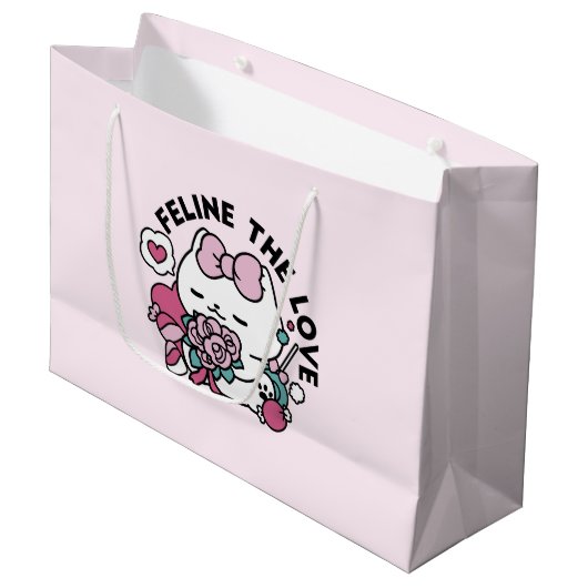 Schattige Valentijns Cat Design – Feline the Love Groot Cadeauzakje (Voorkant Gekanteld)