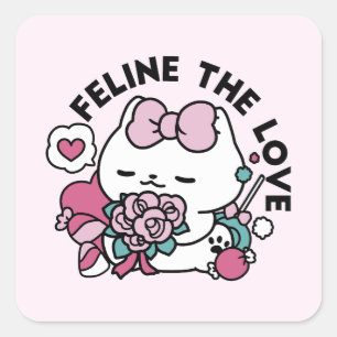 Schattige Valentijns Cat Design – Feline the Love Vierkante Sticker