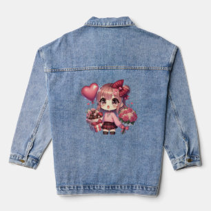 Schattige Valentijnsdag anime meisje Denim Jacket