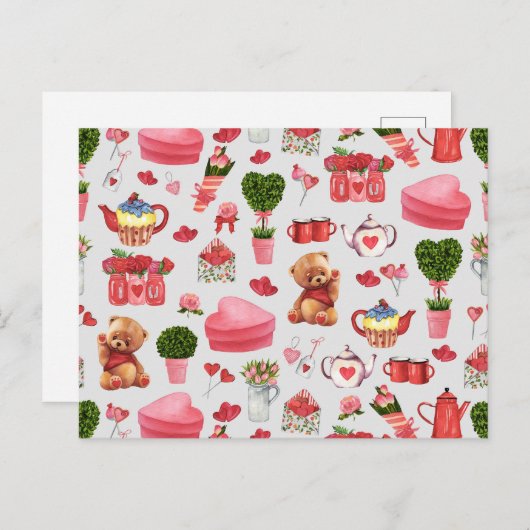 Schattige Valentijnsdag Canvas tas Briefkaart (Voorkant / Achterkant)