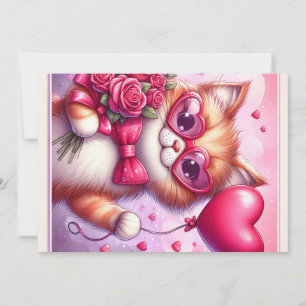 Schattige Valentijnsdag kat/kitten Feestdagenkaart